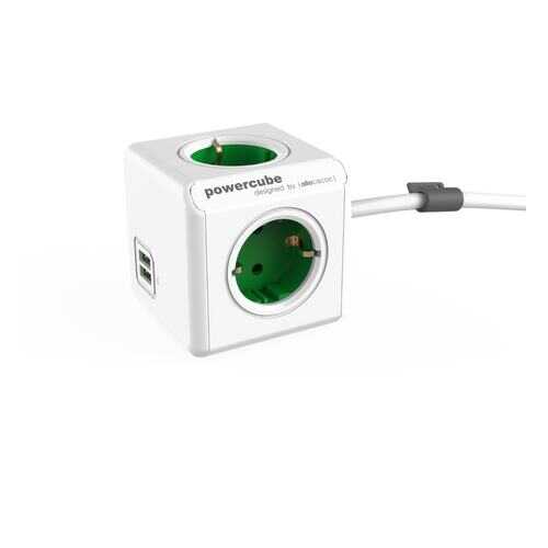 Удлинитель Allocacoc PowerCube Extended 1402GN/DEEUPC, 5 розеток, 1,5 м, White/Green в Ноу-Хау